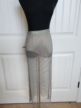 Anthropologie Silver Mesh Maxi Skirt